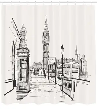 Šiuolaikines Dušo Užuolaidos Londono Miestą su Big Ben Paminklas Scenos Eskizas Stiliaus Britų Garsaus Miesto Meno kūrinius, Vonios kambarys Dekoro Rinkinys