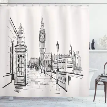 Šiuolaikines Dušo Užuolaidos Londono Miestą su Big Ben Paminklas Scenos Eskizas Stiliaus Britų Garsaus Miesto Meno kūrinius, Vonios kambarys Dekoro Rinkinys