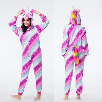 Nustatyti Kigurumi Vaikai Vienaragis Pižama Suaugusiųjų Žiemos Sleepwear Vyrai Moterys Unicornio Panda Pižamos Berniukams, Mergaitėms Jumpsuit Onesies Drabužiai
