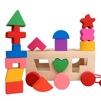 Hobbylane Vaikai Daugiafunkcį Medienos Priekaba, Formos Pažinimo Atitikimo Puzzle Box Žaislas
