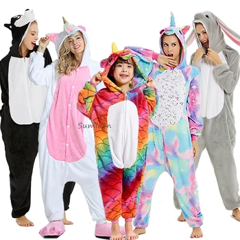 Gyvūnų Suaugusiųjų Kigurumi Panda Katė Vienaragis Onesies Licorne Pižama Moterims, Flanelė Cosplay Kostiumų Jumpsuit Pižamos Vaikas Sleepwear