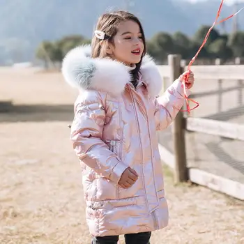 Rusija žiemos naujų mergaičių žemyn striukė vaikams ryškios spalvos nekilnojamojo kailių apykaklės žemyn paltai vaikai tirštėti paltai 6-14Y žemyn striukė ws1790