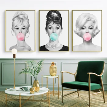 Audrey Hepburn Brigitte Bardot Marilyn Monroe kramtomosios Gumos Drobė Paveikslų, Plakatų ir grafikos Sienos Meno Nuotrauka už Kambarį