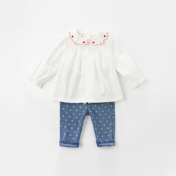 DBM16479 dave bella pavasario kūdikių mergaičių mados meilės spausdinti kišenių kelnės vaikams, visas ilgis vaikai kelnės kūdikiams, vaikiška kelnės
