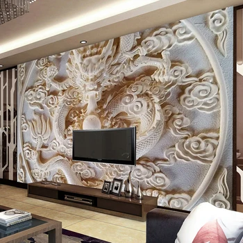 Custom 3D Sienų Freskomis Tapetai Stiliaus Kinijos Drakonas Reljefo Nuotrauka Freskos 3D Stereoskopinis Meno Kambarį, TV Foną, Sienos Popieriaus