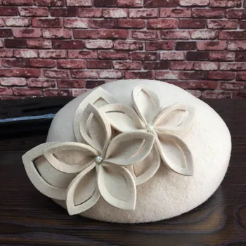 Pearl gėlių, nauja vata beretė elegantiškas temperamentas šiltas dangtelis dailininko moteriška skrybėlė