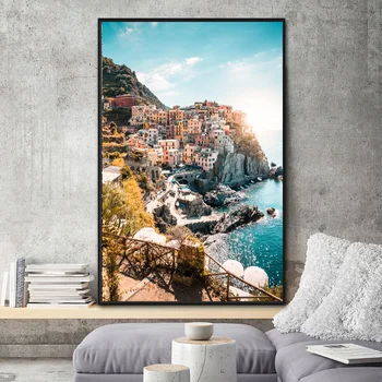 Šiuolaikinės Didelio Dydžio Cinque Terre Marina Drobės Tapybos Uolos Plakatai Dekoratyvinis Kraštovaizdžio Spausdinti Sienos paveiksl Kambarį