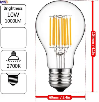 IWHD 10W A19 LED Edison Lemputės, Lempos, E27 220V Pramonės Dekoro Retro Vintage Lempos Šviesą Lemputės Ampul Ampolletas Gloeilamp