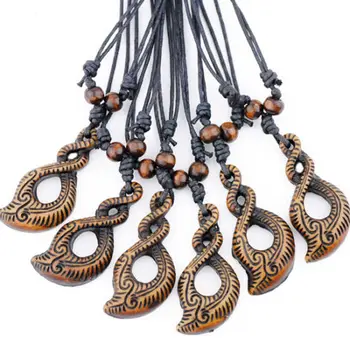 Didmeninė 12PCS imitacija kaulo drožyba Maorių karoliai megztinis grandinės vaškas virvę, reguliuojamo ilgio karoliai, papuošalai, dovana