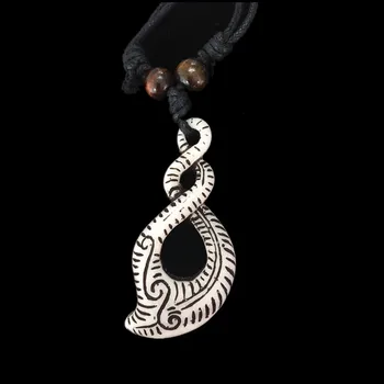 Didmeninė 12PCS imitacija kaulo drožyba Maorių karoliai megztinis grandinės vaškas virvę, reguliuojamo ilgio karoliai, papuošalai, dovana