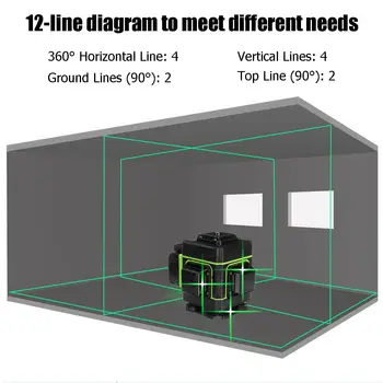 12 Linijos Nivel Lazerio 360 Autonivelante 3D Žalias Lazeris Lygio Horizontalus Vertikalus Kirsti Linijos Savaime išsilyginantis Matavimo Įrankiai