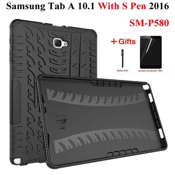 Šarvai Atramą PC Silicon Case For Samsung Galaxy Tab A6 10.1 SM-P585 P580, su S-Pen atsparus smūgiams Sunku Galinį Dangtelį+Pen+Filmas