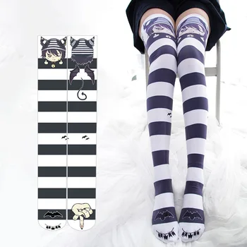 Lolita Mergaičių Kojinės Demonas, Velnias Black & White Stripe Aksomo Ilgai Gyvulių Moterų Overknee Pėdkelnės, Kojinės 65cm