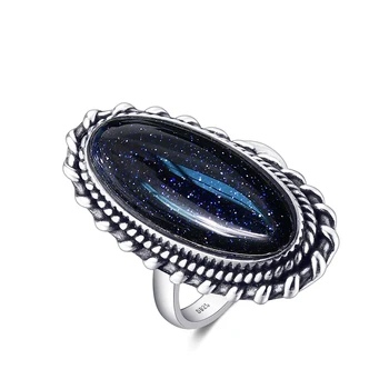Moterų Žiedas 925 Sterlingas Sidabro Papuošalai Derliaus Mėlyna Smėlio Tuščiaviduriai Elegantiškas Žiedas Dovanų Šalis Vestuves Dovanų 11*25