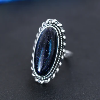 Moterų Žiedas 925 Sterlingas Sidabro Papuošalai Derliaus Mėlyna Smėlio Tuščiaviduriai Elegantiškas Žiedas Dovanų Šalis Vestuves Dovanų 11*25