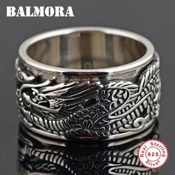 BALMORA 925 Sterlingas Sidabro Senovės Kinijos Gyvūnų Dragon Žiedai Vyrams Derliaus Etninės Pasukus Žiedą Tailando Sidabro Papuošalai
