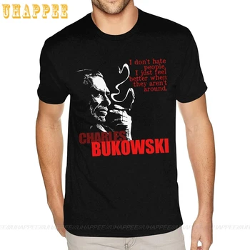 Negabaritinių Charles Bukowski Marškinėliai vyriški Asmeninį Trumpas Rankovėmis Juoda Apvali Kaklo Tee Marškinėliai
