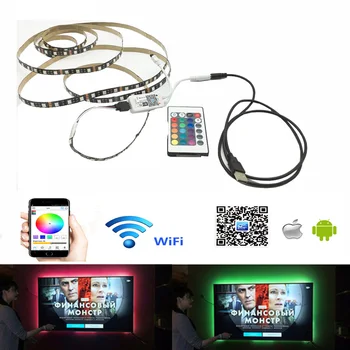 DC 5V USB wifi 24 Pagrindinių RGB Šviesos Lanksti SMD 5050 Šviesos diodų (LED) Apšvietimo Fono Šviesa TV Apšvietimo 50CM 1M 2M 3M 4M 5M