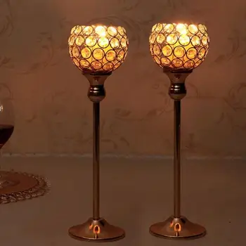 Romantiška Vestuvių Žvakidė Aukso Metalo Tuščiaviduriai Stiklo, Žvakių Laikikliai Papuošalai Buveinės Šalies Stalo Krištolo Šviestuvai, Papuošalai