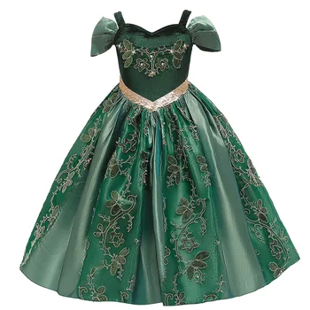 Tamsiai žalios spalvos Suknelė Mergaitė Princesė Suknelės Mergaitėms Mergaitėms Cosplay Kostiumų Šalies Girl Dress