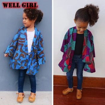 Streetwear pavasario mergaitės ilgas kailis drabužių Afrikos bohemijos spausdinti striukė tranšėjos cardigan bamblys vaikai vaikams nuo 2 iki 8 metų amžiaus CC01670