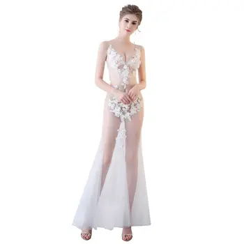2020 Plus Size Vakaro Suknelės V Kaklo Iliuzija Skaidrus Automobilių modeliai Inkaro suknelė Paprasta Soiree Seksualus Mermaid Dress BX-0011