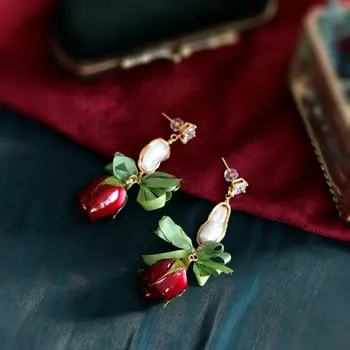 SINZRY Kūrybos papuošalų mados natūralių perlų rankų darbo konservuoti gėlių lašas auskarai moterims