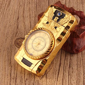 Prabangus Aukso laikrodis, Jet Fakelas Lengvesni Turbo Dujų Degiklio Metalo Vėjo Cigarų Žiebtuvėlio LED Pripūstos Butano Mans Dovana