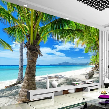 Pasirinktinius Nuotraukų Sienų Tapetai, 3D Jūros Paplūdimio Kokoso Medžio Marina Sienų Tapybos Šiuolaikinio Gyvenimo, Kambaryje Sofa-lova, TV Foną, Sienos Popieriaus