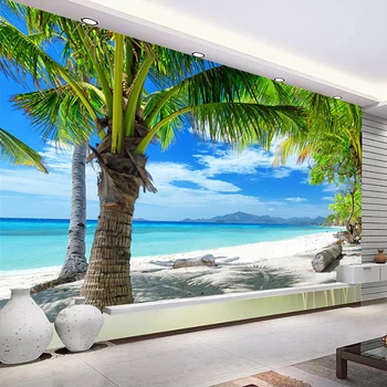 Pasirinktinius Nuotraukų Sienų Tapetai, 3D Jūros Paplūdimio Kokoso Medžio Marina Sienų Tapybos Šiuolaikinio Gyvenimo, Kambaryje Sofa-lova, TV Foną, Sienos Popieriaus