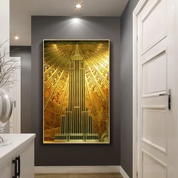 Aukso Empire State Building Plakatas Šiuolaikinio Meno Tapybos Drobės Spausdina ir Nuotraukos Sienos Menas Nuotraukas Kambarį Cuadros