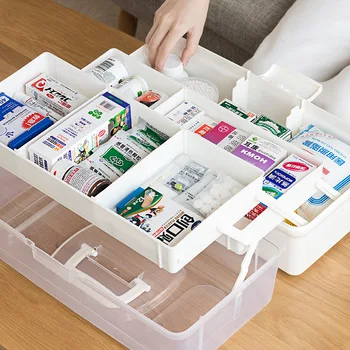 Plastikiniai Namų apyvokos Saugojimo Medicinos Dėžutė su Rankena Buitinių Pagalbos Langelį Sveikatos Lauke Kosmetikos Makiažas Lauke Trijų sluoksnių