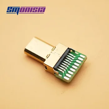 10vnt/daug Mini Micro HDMI suderinamus kištukus Auksu D Tipo Male Kištukas su PCB Micro HDMI suderinamus Lizdas