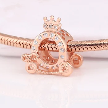 Naujas Nekilnojamojo 925 Sterlingas Sidabro Karoliukai Rosegold Crystal Crown Vežimo Pakabukai Tinka Visos Originalios Apyrankės Žavesio Moterų Papuošalai 