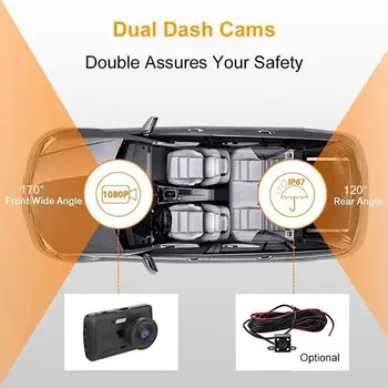 G-sensorius Automobilių DVR Kamera HD Naktinio Matymo Brūkšnys Cam Su galinio vaizdo Kamera 170 Laipsnių Plataus Kampo, Automatinis Vaizdo įrašymo, Judesio Aptikimo