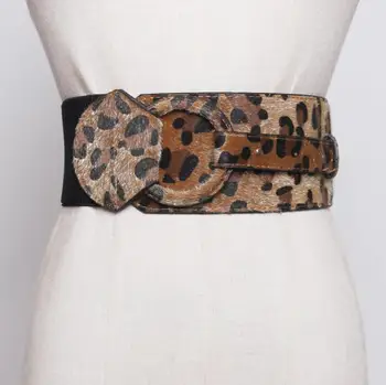 Moterų mados kilimo ir tūpimo tako leopard dirbtiniais odos Cummerbunds moteriška Suknelė kailis Korsetai Juostos Diržai apdailos platus diržas R1752