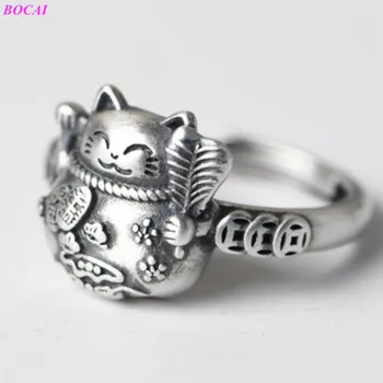BOCAI S925 sterlingas sidabro žiedai moterų retro atidaryti žiedas moterų monetos katė 925 Sidabro Žiedas 2020 naujas mados Tailando sidabro žiedai
