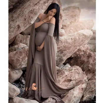 Seksualus Shoulderless Motinystės Fotografija Rekvizitai Ilga Suknelė Nėščioms Moterims Išgalvotas Nėštumo Suknelė Elegence Maxi Suknelė Fotosesiją