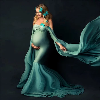 Seksualus Shoulderless Motinystės Fotografija Rekvizitai Ilga Suknelė Nėščioms Moterims Išgalvotas Nėštumo Suknelė Elegence Maxi Suknelė Fotosesiją