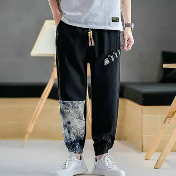 2020 Vyriškos Laisvalaikio Kelnės Lino Haremo Kelnės Vyras Japonų Stiliaus Streetwear Sweatpants Vyrų Mados Bėgiojimo Kelnės Didelis Dydis M-5XL