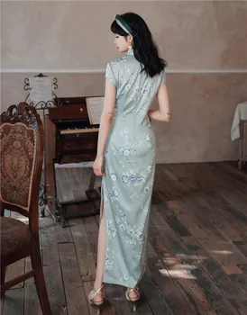 Vintage Stiliaus Kinijos Qipao Ilgai, Rankų darbo Mygtuką Cheongsam Suknelė Moterų Mandarinų Apykaklės Tradicinę Suknelę, Dydis S -3XL