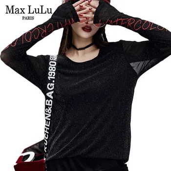 Max LuLu 2019 Mados korėjos Gotikos Ponios Akių Viršūnes Tee Marškinėliai Moteriški Seksualus Nėriniai, T-marškinėliai, Siuvinėjimas, Drabužių Moterų Atsitiktinis Marškinėlius