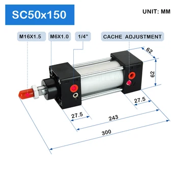 SC50X150 50mm Pagimdė 150mm Insulto Mažas Stūmoklio Pneumo Dvigubo veikimo Pneumatinių Slėginių Lazdele SC Cilindras