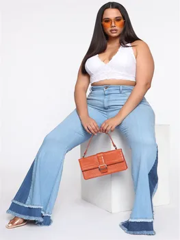FNOCE 2020 m. žiemos nauja, moterų džinsus, kelnes didelis dydis mados elegantiškas atsitiktinis kratinys aukšto juosmens stora plonas džinsinis audinys Flare Kelnės