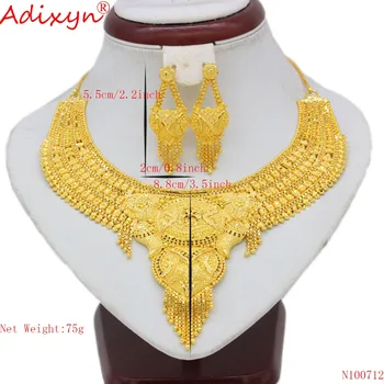 Adixyn Arabų Karoliai ir Auskarai Papuošalų Rinkinys Moterims Aukso Spalvos Elegantiškas Afrikos, Etiopijos/Dubajus Vestuvių/Šalis, Dovanos N100712