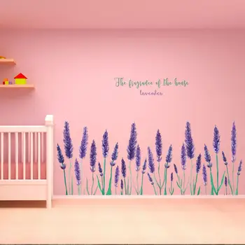 Violetinės Levandos Siena Lipdukas, Gyvenamasis Kambarys Fone, Namų Dekoro Lipdukai, Romantiškas Gėlių Lipdukai, Freskos Ateityje linija