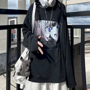 Gotikos marškinėlius moterims, vyrams, ilgomis rankovėmis moteriška korėjos ins Harajuku retro animacinių filmų anime spausdinti laisvi marškinėliai studentų dugno shir