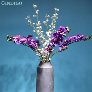 INDIGO - Phalaenopsis Drugelių Orchidėja Nekilnojamojo Touch Latekso Dirbtinių Gėlių Office Violetinė Vestuvių Gėlių Šalies Vidaus Apdaila