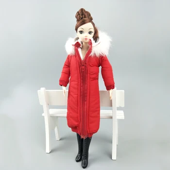 Raudona Žiemą Šiltas Dėvėti Ilgas Kailis Aprangą, Drabužius Barbie Lėlės Drabužius 1/6 BJD Doll Striukė 1:6 Lėlės Priedai Vaikas Žaislą Dovanų