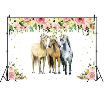 Arklių Gimtadienio Foto Fonas Mergaičių Šventė Šalies Akvarelės Gėlės Taško, Custom, Fotografija Fone Dekoras Reklama